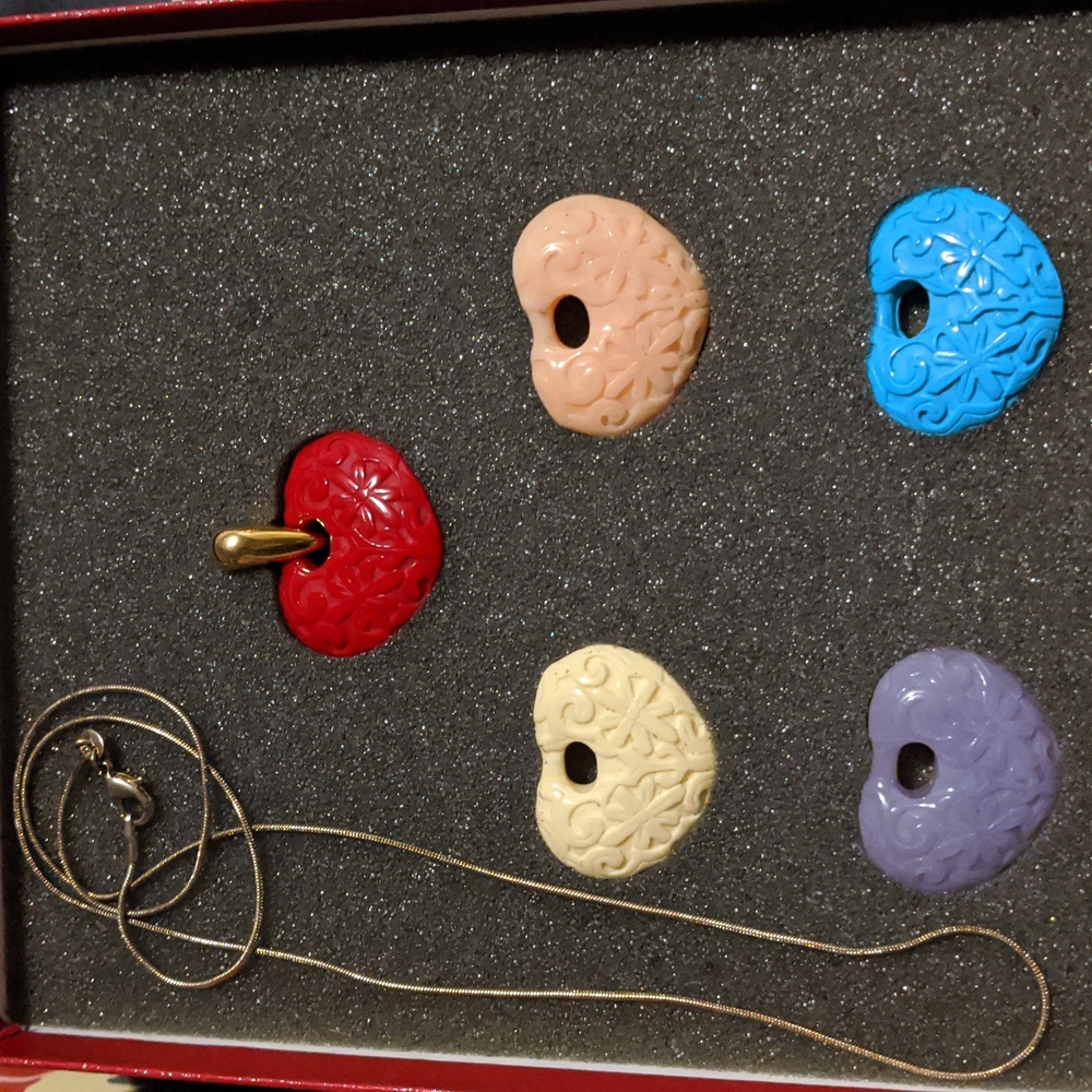 KJL Heart Of China Interchangeable Puffed Heart Pendant Necklace Set